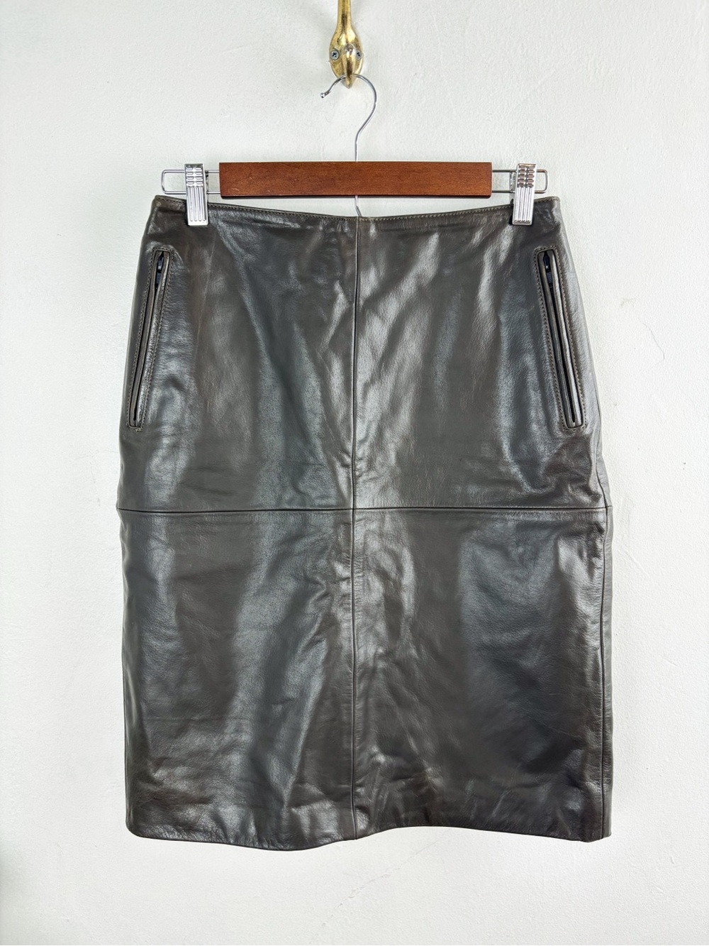Vintage 90s Jim & Marylou Green Genuine Leather Pencil Skirt Sz 4